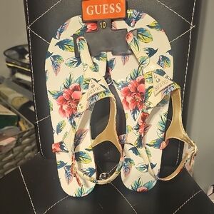 Guess Floral Sandals with‎ Red and Gold Highlights
